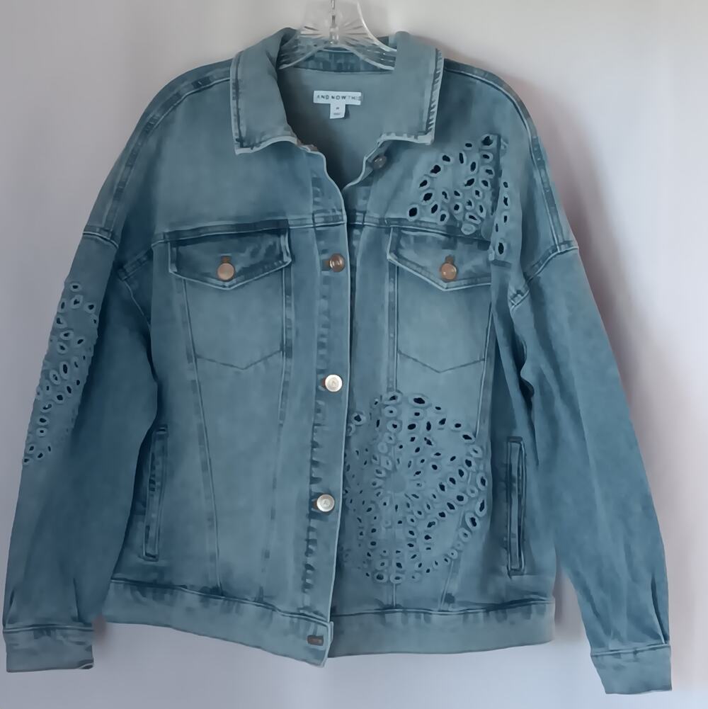 NWT And Now This Denim Jean Jacket Women's Size 2X Eyelet Button Up NICE!